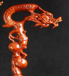 Dragon Head Taishan Muleta de caoba Caminata Faucet Caña de madera sólida Tallado Old Man039s Stick para Birthday Antiskid Walk Aids3303747