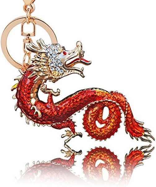 Porte-clés Dragon 3D Animal, en cristal, artisanat artisanal, pendentif à breloque, cadeaux du nouvel an chinois, 1221323
