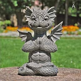 Dragon Meditation Dragon Statue Resin Ornament Small Dinosaur Form Sculpture Decoratie voor tuin buitentuin Home Decor 240322