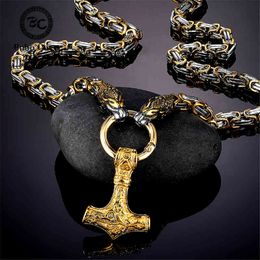 Colliers tête de Dragon pour hommes, amulette Viking Vegvisir Mjolnir, pendentif Runes nordiques, ancre, mélange d'acier inoxydable, chaîne roi en or, bijoux9PT39PT3T47Q