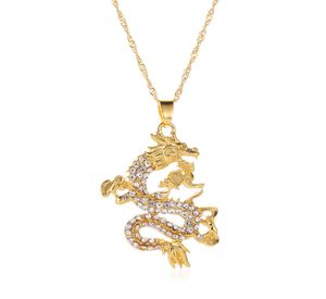 Dragon modèle pendentif colliers femmes hommes couleur or strass mascotte ornements symbole chanceux cadeaux Dragon longs pendentifs 3557108