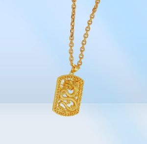 Dragon Pattern Square Pendant Chain 18k Jaune Gold rempli Mens Collier Pendant Cool Pendard Style 7959976