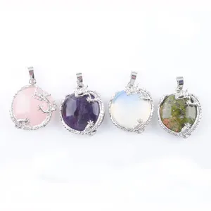 Dragon Pendants Reiki Pendulum Silvered Amethyst Opal Natural Gem Stone Slippers Mascot Charms Amulet European Fashion Jewelry BN313