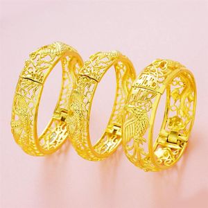 Bracelet Dragon Phoenix pour femmes, pour fête de mariage, quotidien, or jaune 18 carats, rempli de bijoux à la mode de Dubaï, cadeau 14mm 16mm 20mm2701