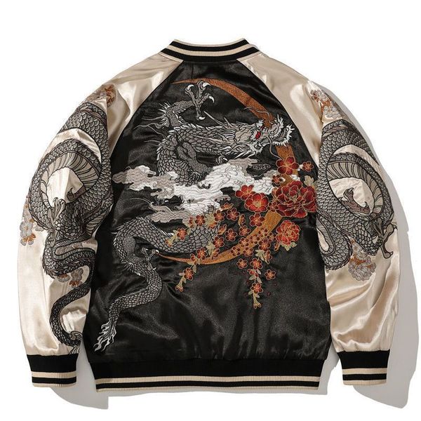 Dragon Phoenix Broderie Baseball Bomber Veste Femmes Satin Yokosuka Manteau Streetwear Automne Sukajan Japon Double Face 211231 QLFS