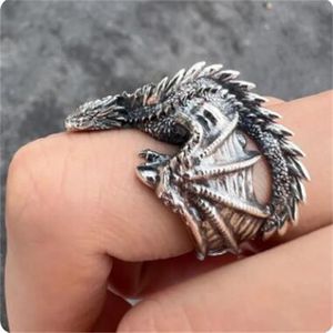 Anneaux de dragon gothiques de style punk ailes ptérosaures ouvrant des anneaux réglables
