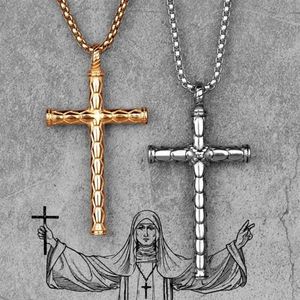 Collier Long avec pendentifs en forme de Dragon pour hommes, croix en or, chaîne pour petit ami, bijoux en acier inoxydable, cadeau créatif, Whole1272a
