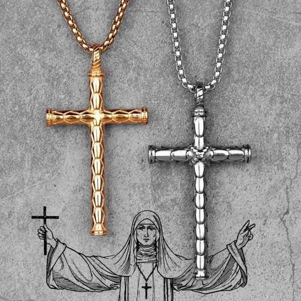 Collier Long avec pendentifs en forme de Dragon pour hommes, croix en or, chaîne pour petit ami, bijoux en acier inoxydable, cadeau créatif, Whole1259C