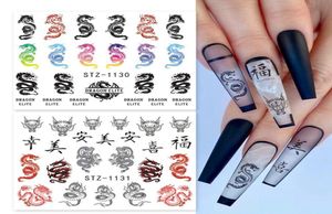 Dragon Snake Nail Stickers Rood Zwart Gothic Design Water Slider Chinese Manicure Nagels Art Decor CHSTZ111411376258343