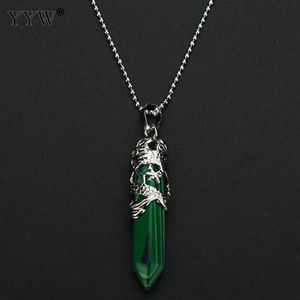 Dragon Stam Natuursteen Zeshoekig Kristal Quartz Tijgeroog Prisma Etnische Hanger Ketting Opknoping Sieraden Voor Vrouwen Men356Y