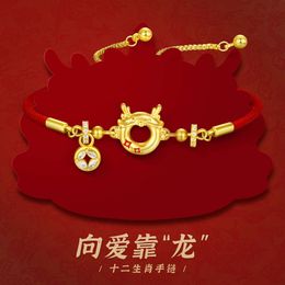 Bracelet en corde tissée rouge pour femmes, année de naissance du Dragon, pendentif pièce de monnaie en cuivre, polyvalent, à la mode, nouvelle collection 2024