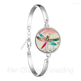 Dragonfly patroon klassieke armband insecten kunstbeeld 18 mm glazen cabochon dome charme kettingbangle voor vrouwen meisjes geschenk link