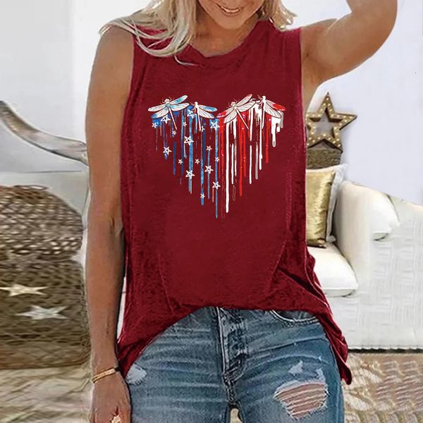 Dragonfly USA American Flag 3D Imprimer Vest Femme Oneck Femme Streetwear Sans manches débardeur
