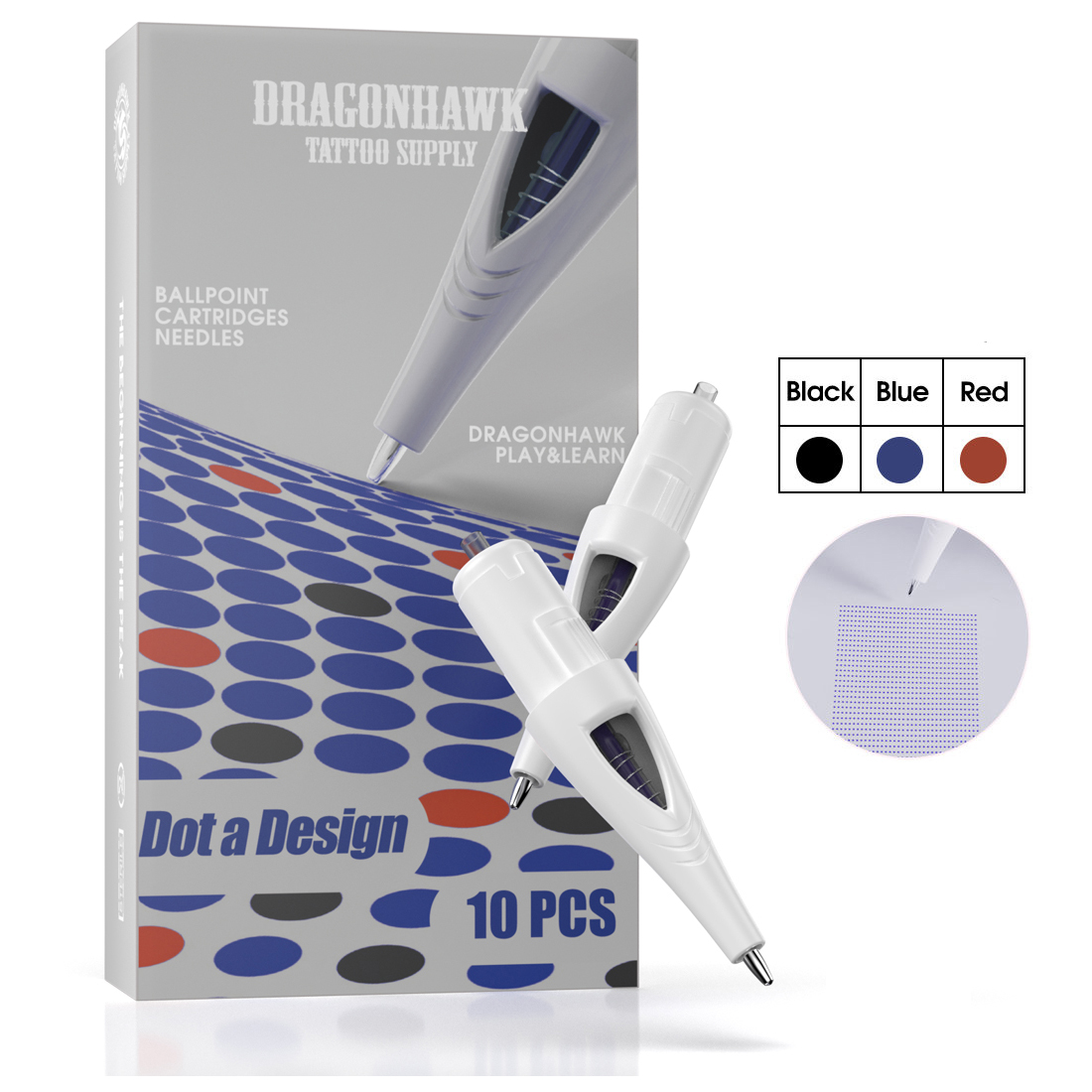 Dragonhawk Ballpoint Cartridge Needles For Tattoo Nybörjare Practice Toll Multicolor Dotwork Yz-Mix