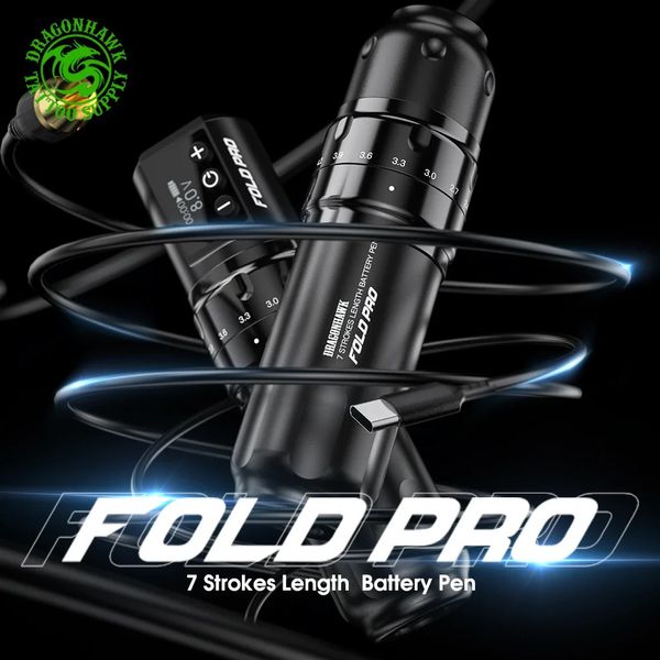 Dragonhawk Fold Pro ajustable 7 tiempos de longitud intercambiable inalámbrico o batería de alambre RCA Motor sin núcleo máquina de tatuaje rotativa pluma 240126