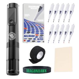 Dragonhawk oefenkit X4 Wireless Tattoo Pen Machine met Ballpoint -cartridges naalden voor oefening WQP025YT