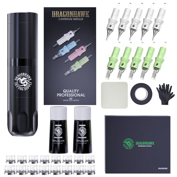 Dragonhawk X3 Kit de tatuaje inalámbrico Motor rotativo pluma máquina cartucho agujas tatuaje suministro TZ-201LY