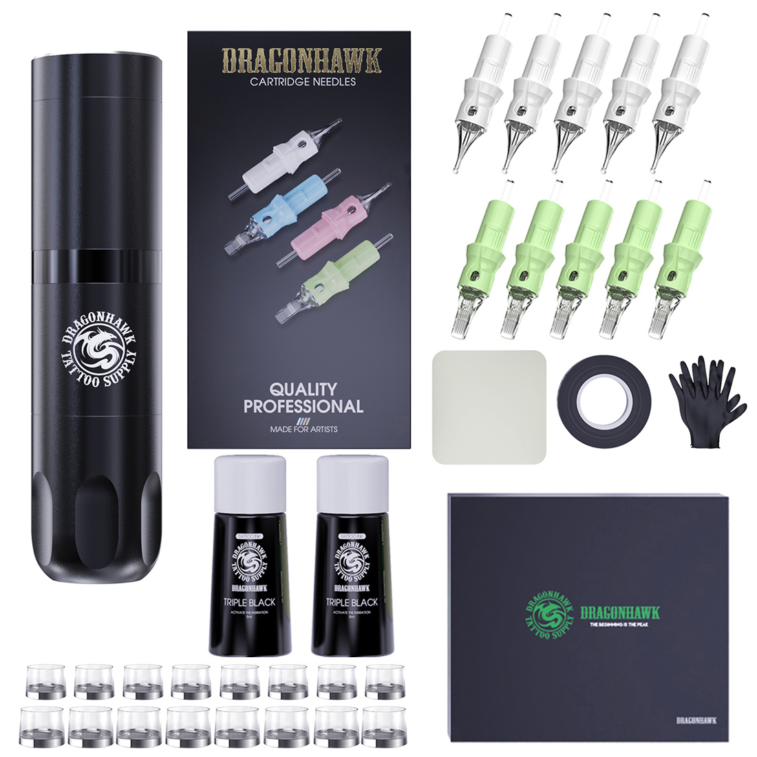 Dragonhawk X3 Kit de tatouage sans fil moteur rotatif stylo Machine cartouche aiguilles tatouage approvisionnement TZ-201LY