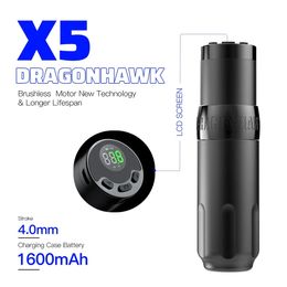 Dragonhawk X5 4,0 mm slag LED-display Draadloze roterende tattoo borstelloze motor Batterij Pen Body Art Permanente make-upmachine 240315