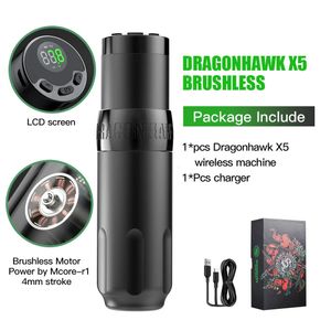 Dragonhawk X5 4.0 mm Pantalla LED inalámbrica Motor sin escobillas rotatorio Máquina de tatuaje Pluma Batería Arte corporal Maquillaje permanente Pistola de tatuaje 240315