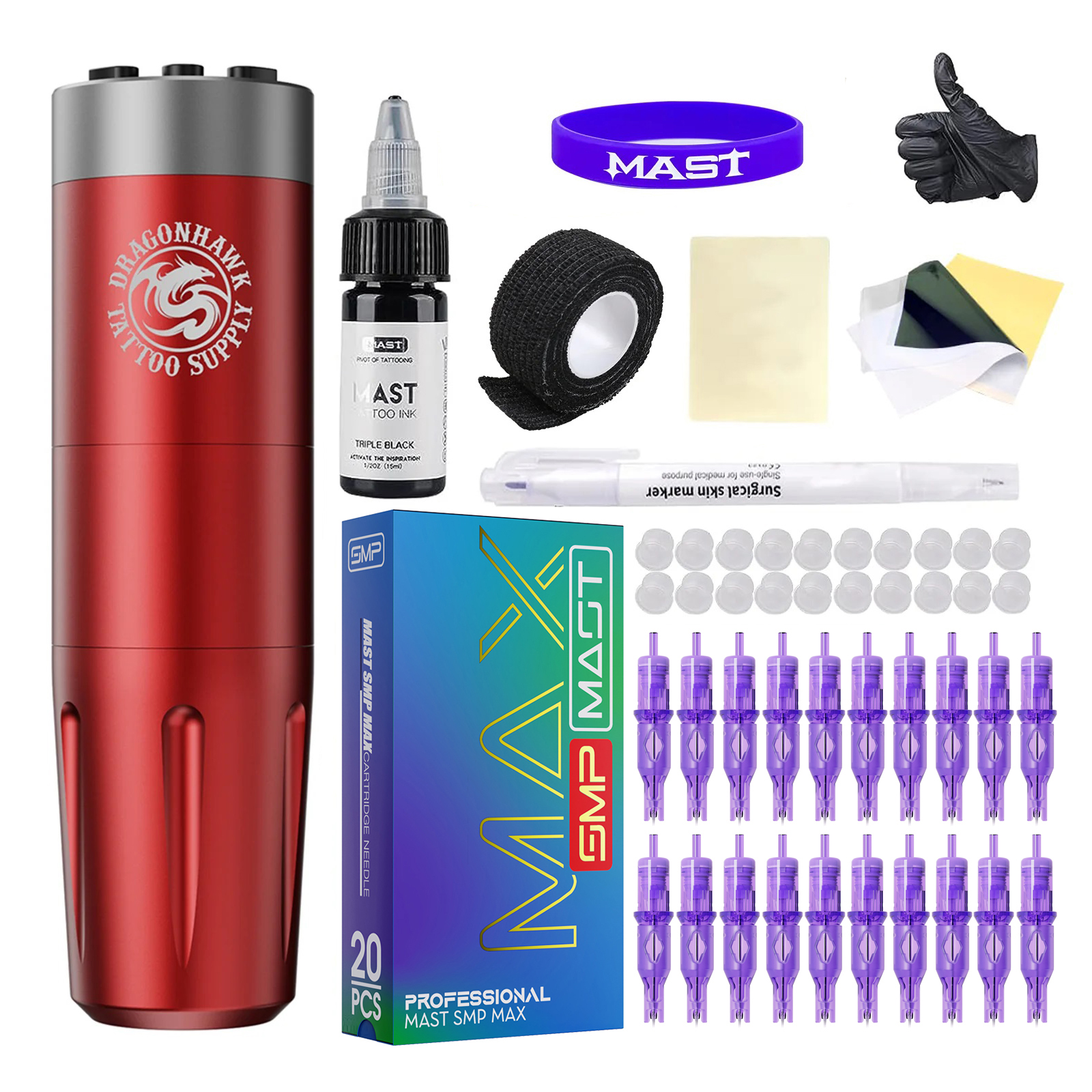 Dragonhawk X8 Wireless Tattoo Kit Adjustable Speed Pen Machine Cartridges For PMU SMP Hair Tattoo TZ048S