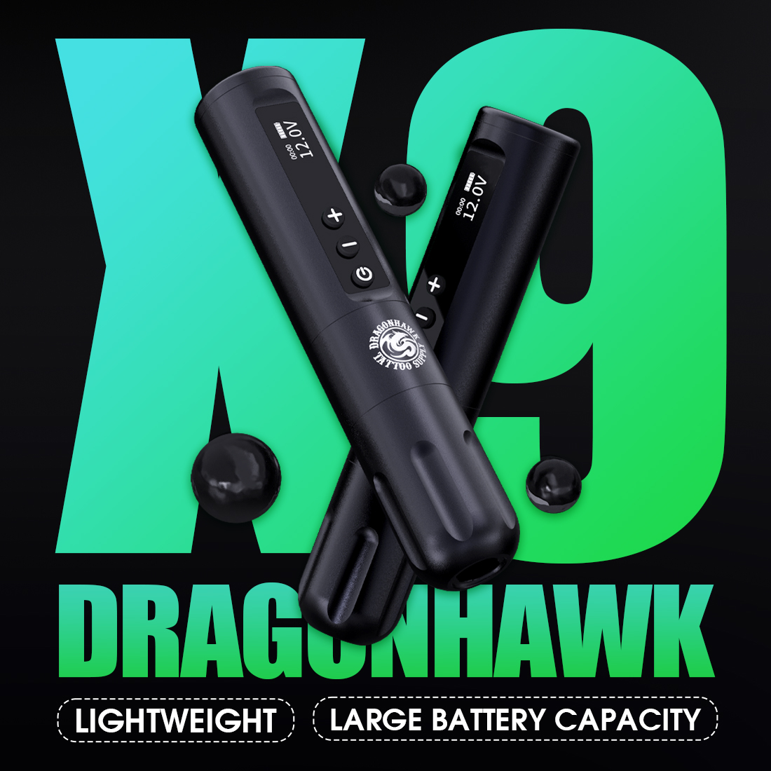 Dragonhawk X9 draadloze tattoo-pen 3400mAh batterij Professionele roterende motormachine WQP-205