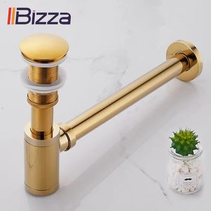 Afvoeren rioles Iibizza Basin pop -up gouden koperen flessenval badkamer wastafel sifon met kit pTrap pijp afvalhardware 230414