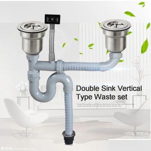 Draine Talea Double évier Type vertical avec tuyau de débordement Kit de bassin Set Épreuve de déchets Dlit de vidange tuyau en plastique Flexible Homefavor Dhl4u