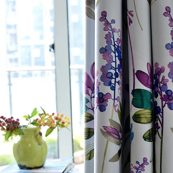 Rideaux rideaux occultants floraux violets de style américain pour salon chambre cuisine Cortinas imprimés traitements de fenêtre pastorale