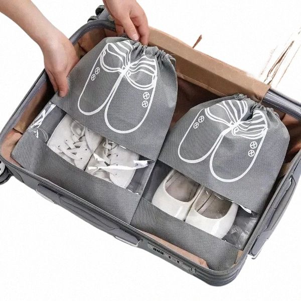 Draw String Sacs Chaussures Sac de rangement Placard Organisateur N-tissé Voyage Sac portable Vêtements imperméables classés Poche suspendue a4H8 #