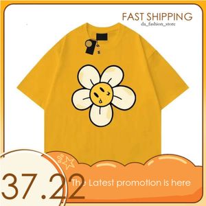 Drawtrew shirt bay shirt heren designer gezicht zomertekening haikyuu dames tee losse tops round nek drew hoodie bloemen hoed klein geel gezicht 574