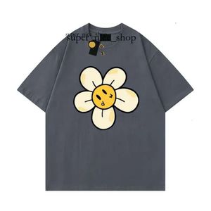 Drawtrew shirt bay shirt heren designer gezicht zomertekening haikyuu dames T -shirt losse tops round nek drew hoodie bloemen hoed klein geel gezicht 386