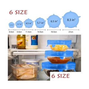 Tiroir Plateaux Couvre 6Pcs / Set Sile Stretch Couvercles Suction Pot Réutilisable Fresh Kee Wrap Joint Couvercle Pan Er Cuisine Outils Accessoires Drop Dh5Bo