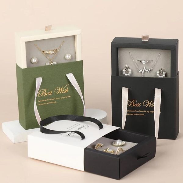 Type de tiroir Boîte à bijoux Bague en papier Boucles d'oreilles Collier Boîtes d'emballage Vitrines cadeaux avec poignée