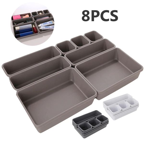 Cajones 8pcs de escritorio organizadores de cajones de escritorio de plástico maquillaje de almacenamiento de plástico guardas divisor de la cocina joya de baño de baño