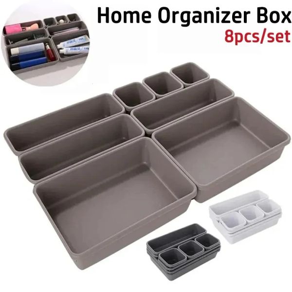 Tiroirs 8pcs / ensemble Boîtes de rangement en plastique en plastique Close de salle de bain Drawer Drawer Organizer Tray Cutlery cosmetics bijoux Divider Boîte