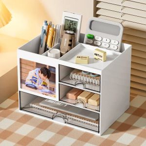 Laden Multifunctionele stapelbare opberglader Plastic Office Deskop Stationery Organisator Multi Compartments Cosmetics Storage Box