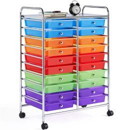 SmileMart Chariot de rangement à 20 tiroirs avec cadre en métal et roulettes verrouillables, multicolore