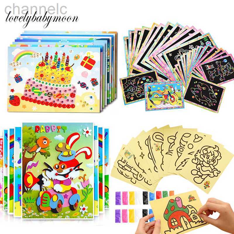 Drawing Painting Supplies 17Pcs Magic Scratch Art Doodle Pad Sand Cards Diamond EVA stickers Educational Learning Creative Children Toys
