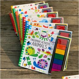 Tekenen Schilderbenodigdheden Kinderen Vingerafdrukken Boeken Met Stempels Inktkussen Kinderactiviteiten Doodling Boek Dierentuin Tuin Dhnk7