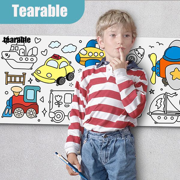 Suministros de pintura de dibujo Rollo de papel para colorear para niños Rollo de papel de dibujo adhesivo sin desorden para niños pequeños Juego de pegatinas de actividades para colorear en la pared para juguetes de regalo 230317