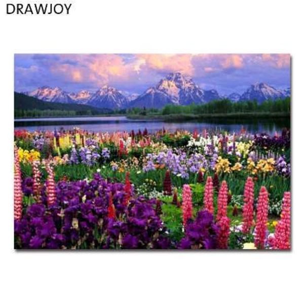 DRAWJOY Image de paysage encadrée bricolage peinture à l'huile par numéros peinture calligraphie décor à la maison Art mural GX21019 40x50 cm205R