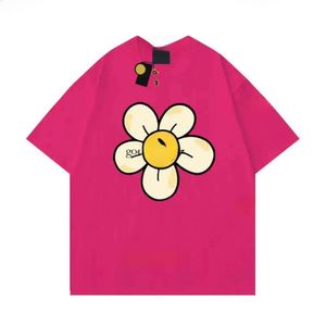 Tekent shirt heren designer gezicht zomer dames tee losse tops round nek hoodie bloemen hoed klein geel gezicht drawt 429