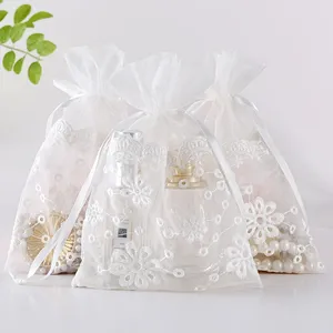 Cordon 16x23 cm Sac de poche de fleur de soleil blanc haut grade de neige de neige de mariage décoration sacs de dessin sachets cadeaux