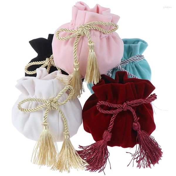 Trawstring 1pcs 12x17cm Bottom Round Bottom With Grey Tassel Velvet Sac mp3 bijoux emballage Sacs de pochette Gift Emballage