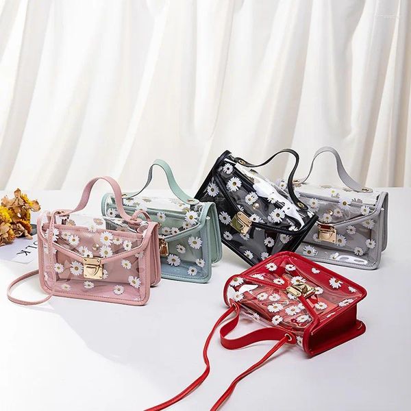 Drawtring 2024 Spring Summer Fashion's Transparent Square Sling Bag Sling Cool PVC Messenger Bolsen Mobile Sweet Ladies Hanbag