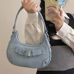 Drawstring 2024 Vintage Corea Cortae Cute Linda Estrella Blanca Tota Bolsas Bolsas Damas Bolsas Cuertas de cuero bolsos de cuero Mujeres