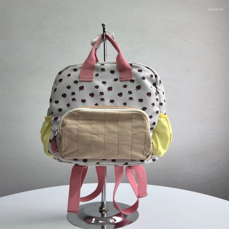 DrawString 2024 Women's Bag Canvas Casual Cute Strawberry Print Color Matching mångsidig stor kapacitet Student ryggsäck