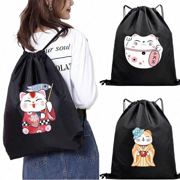 Sacs à dos à cordon mignon chat japonais imprimé sac à cordon épaissir sac de rangement portable sac de rangement étanche en gros 31fk #