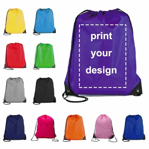 Sac à cordon Logo personnalisé sac à dos léger Portable sac à cordon voyage Sport randonnée en plein air sac de rangement tissu Oxford 15O8 #